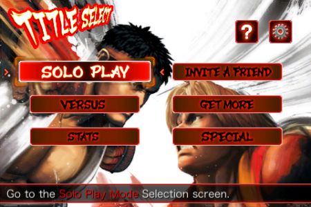 The main menu on Street Fighter IV for the iPhone.