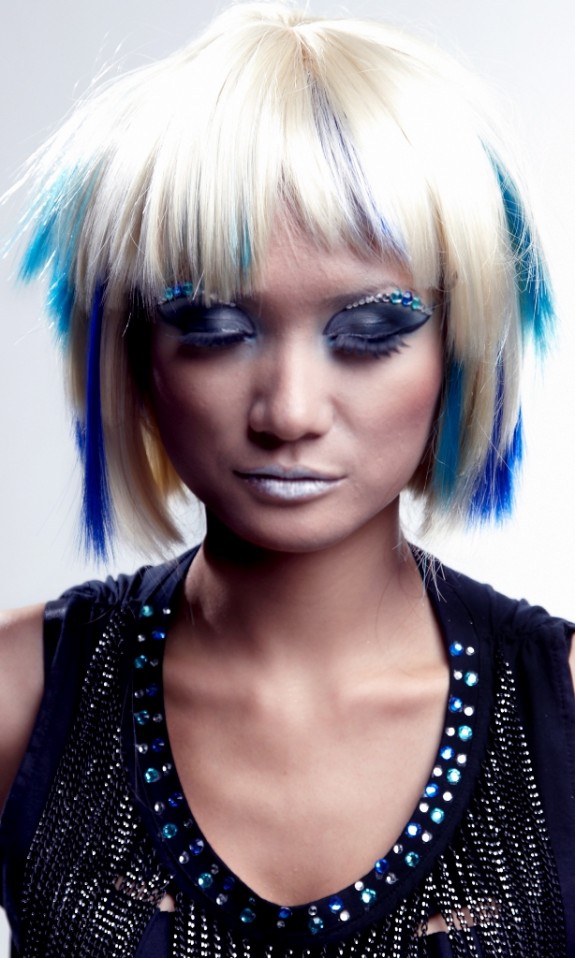 The shaggy bob with a blend of flourescent blue highlights by Nur Ameera