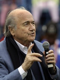 Blatter: "I'm not too fond of this microphone technology either, but I'll use it for the next 15mins so you can hear me babble..."