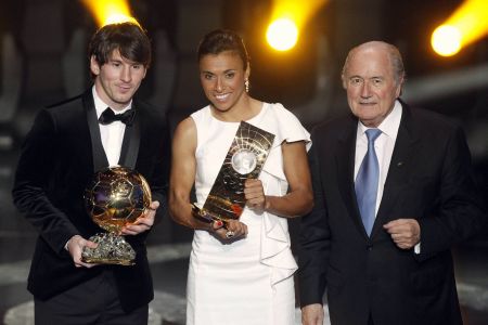 The best male and female players of the year, Lionel Messi and Brazillian forward Marta, and some senile old bugger who was lost and somehow wandered on stage.