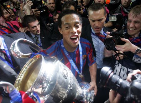 Ronaldinho at hs best, after winning the 2006 Champions League, where Barcelona beat Arsenal in the final.
