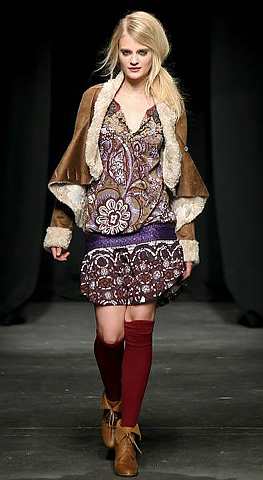 A model presents a creation from French designer Christian Lacroix' fall-winter 2011/12 collection for Spanish label Desigual during a fashion show in Barcelona, Spain