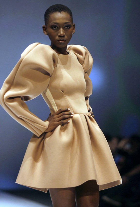A model presents a creation by designer LaQuan Smith during Bogota Fashion Week