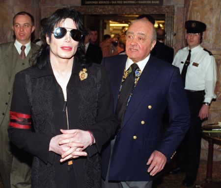 Michael Jackson visiting Harrods with Al-Fayed (R) back in 1999, when the singer also watched a game at Fulham's Craven Cottage.