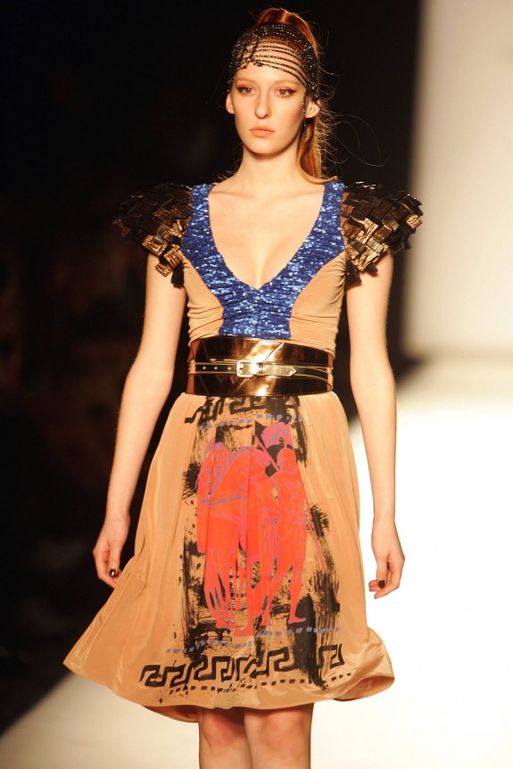 A creation by Greek designer Vassilios Kostetsos during the Athens Fashion Week show in Athens, Greece