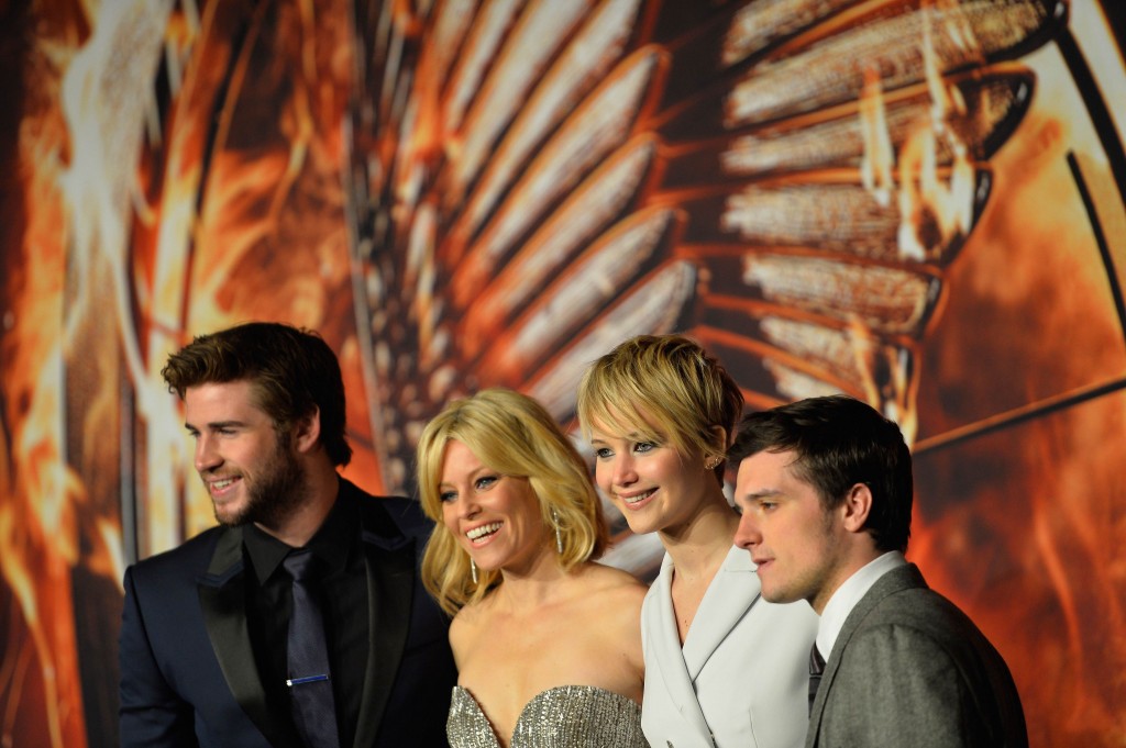 (From left) Australian actor Liam Hemsworth, US actress Elizabeth Banks, US actress Jennifer Lawrence and US actor Josh Hutcherson. 