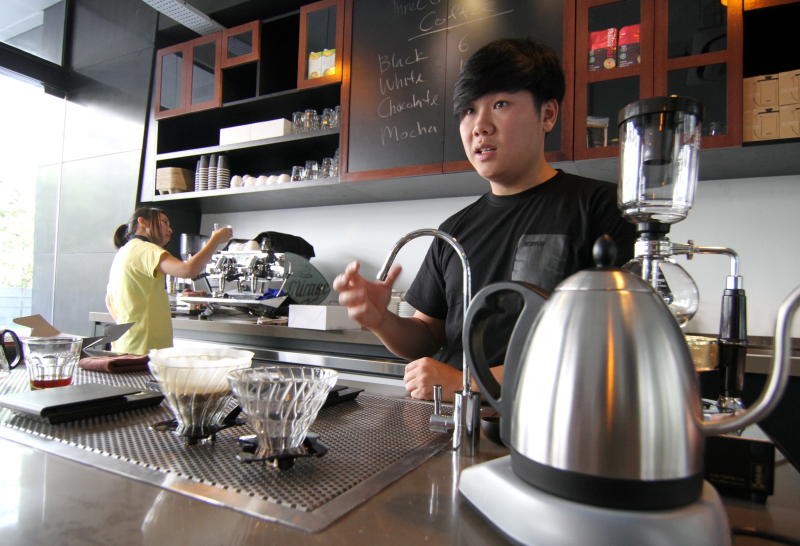  The coffee bar at the Three Little Birds cafe looks more like a school science lab. Co-owner Joey Mah has just finished making some filtered coffee worth around RM60 a cup.