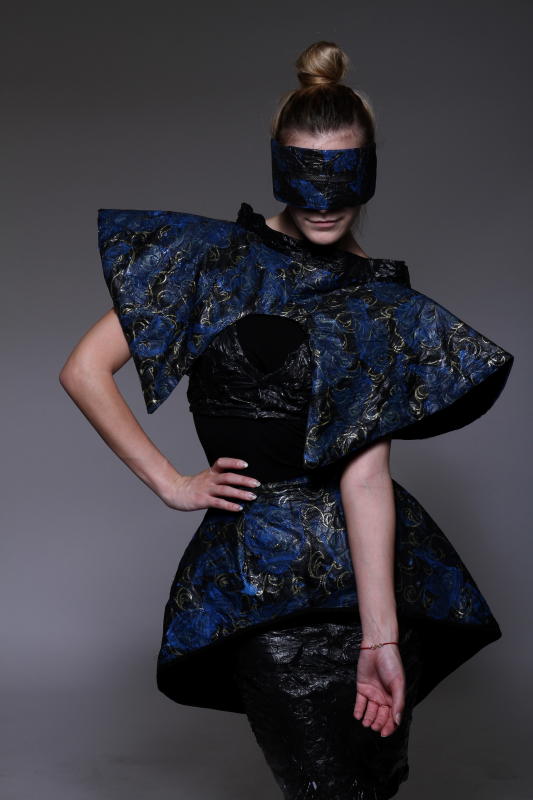 Dare to be different: Yona used materials like plastic bags to create high fashion looks.