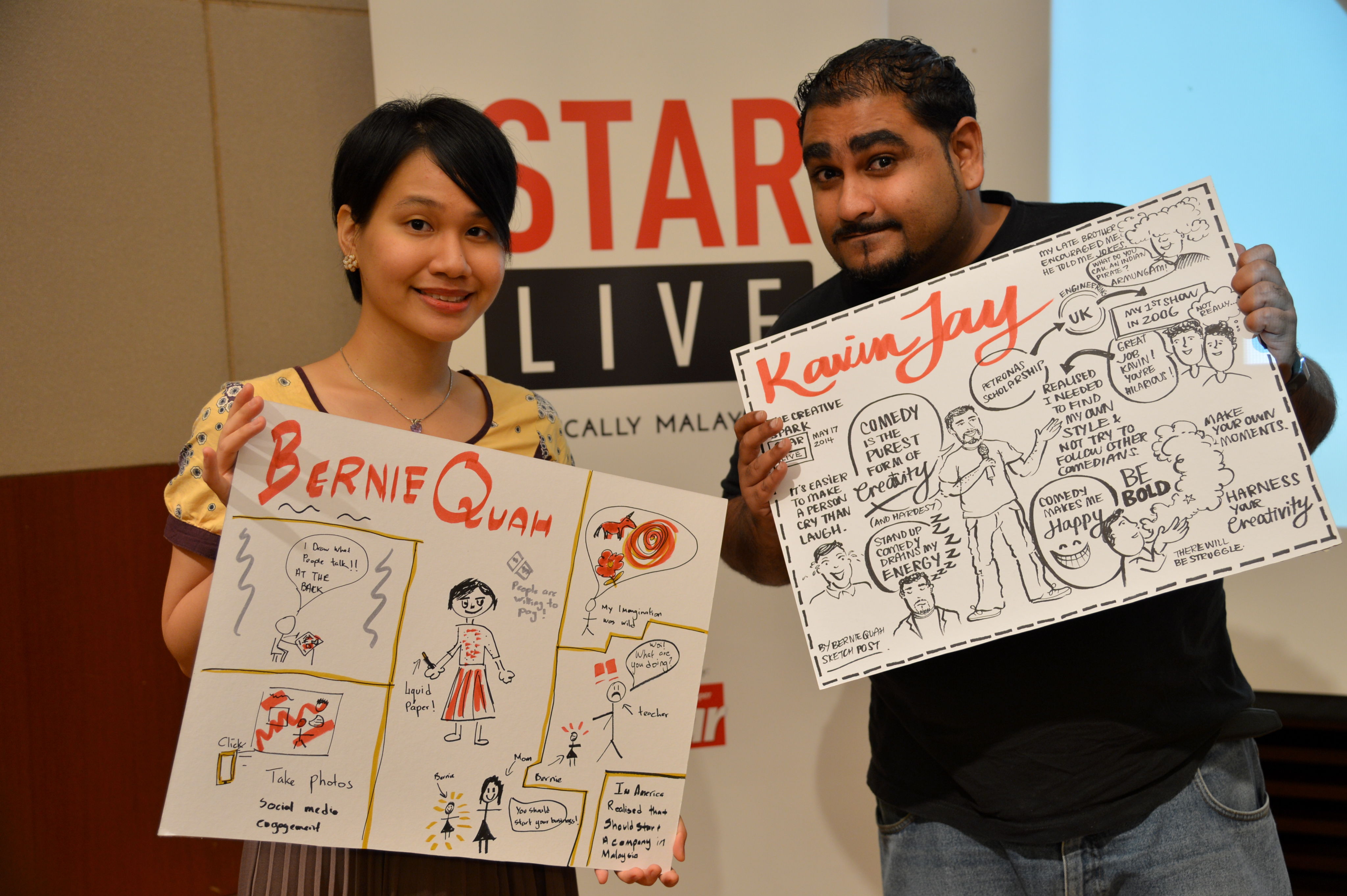 Creative differences: Graphic recorder Bernie Quah and comedian Kavin Jay spoke about 'The Creative Spark' at last Saturday's StarLIVE session in Menara Star.