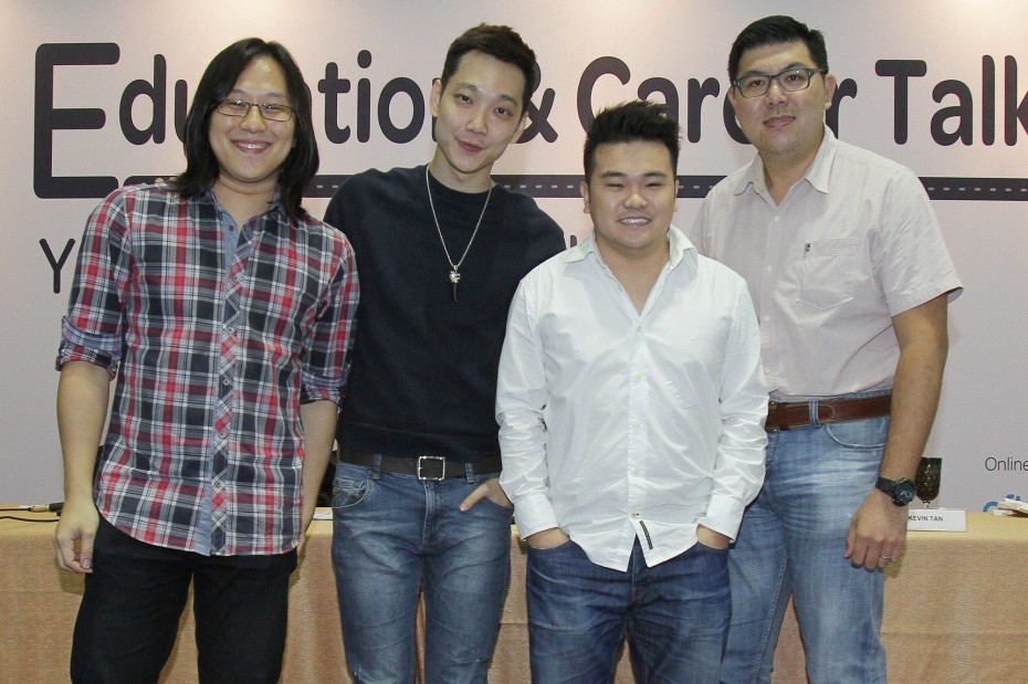The R.AGE Talks Media panel, (from left) R.AGE editor Ian Yee, Red FM deejay Jeremy Teo, YouTube sensation Reuben Kang and Star photojournalist Kevin Tan.