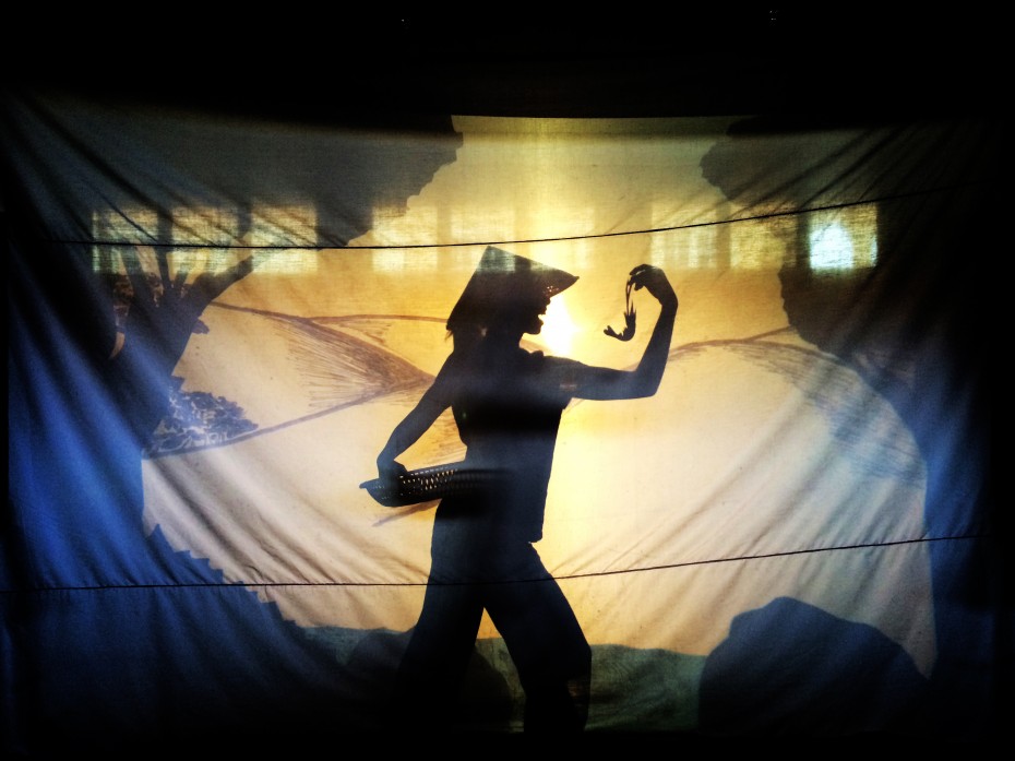 Shadow theatre was used for the theatre performance Bayang, which is about forgotten folklore.