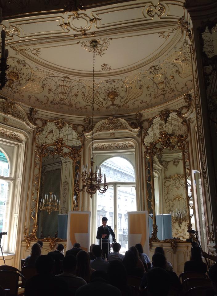 Lim in action at the budapest Forum 2014, the final stage of the Global debate and public policy Challenge (GdpC).