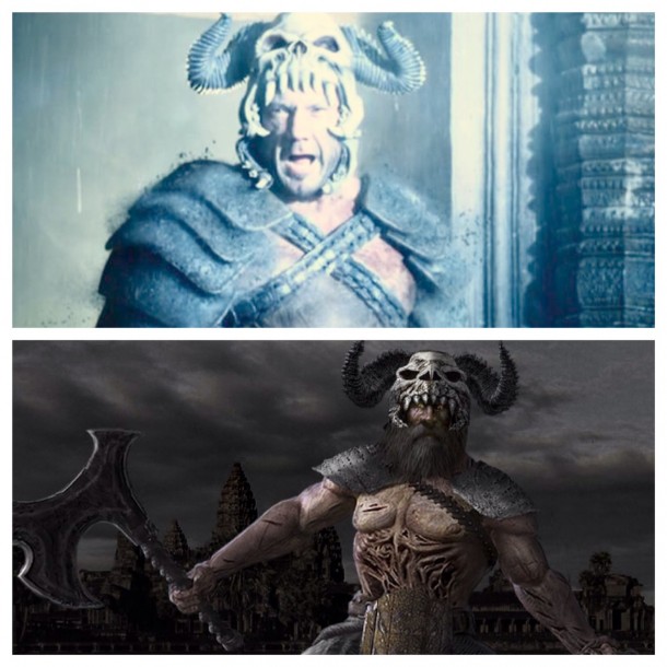 A sample of Tan's work, displaying how a final costume (above) turns out in reference to its concept art.
