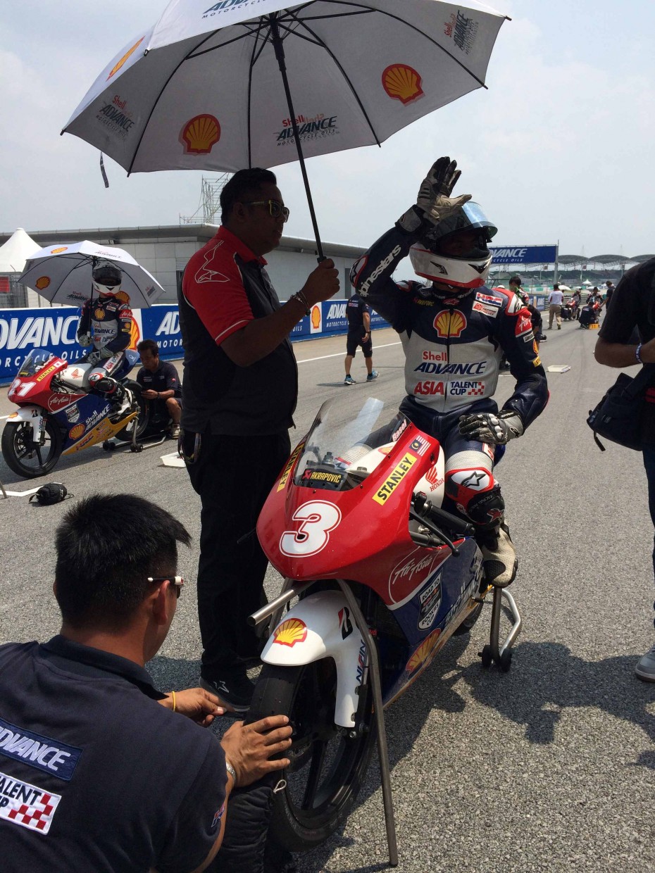 Shafiq at the starting grid of the Sepang International Circuit, right before the start of the Malaysia leg of the ATC. Top MotoGP riders like Marquez, Valentino Rossi and Jorge Lorenzo raced on the same track throughout that weekend!