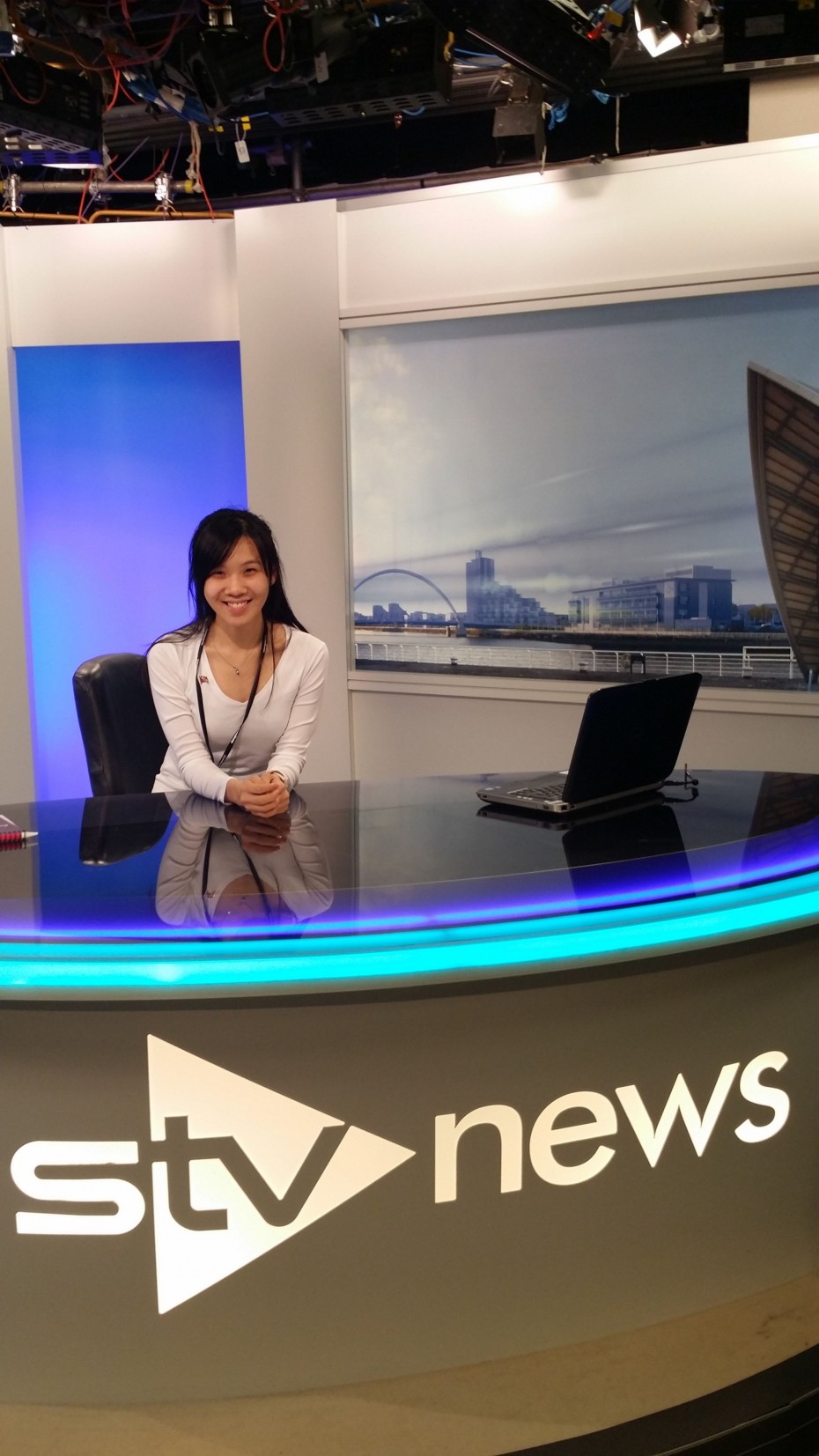 A BRATs exclusive: BRATs journalist Carissa Tan was sent to Glasgow, Scotland earlier this year for the Aye! Write Future News conference. She is pictured here trying her hand at news reading at the STV News studio.