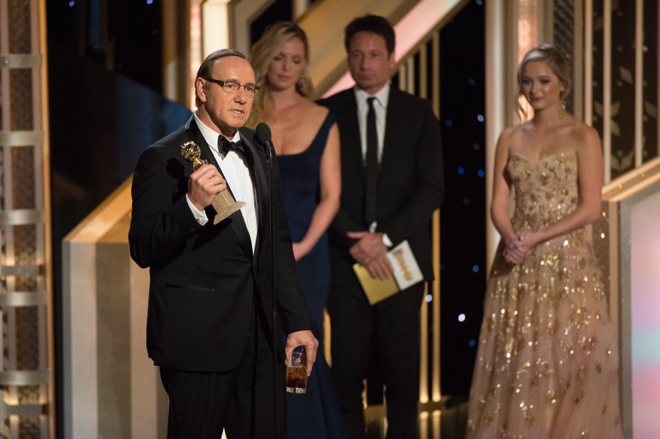 House of Cards actor, Kevin Spacey accepts the Golden Globe Award for Best Actor in a television series - drama. -- Photo by EPA.