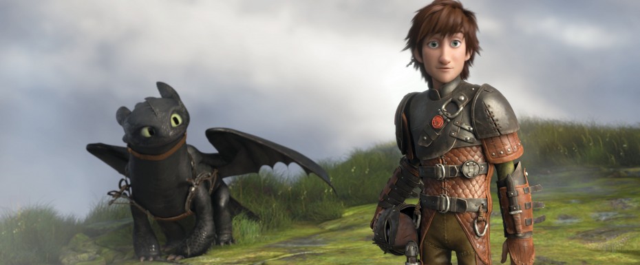 Hiccup Horrendous Haddock III (voiced by Jay Baruchel) and his dragon, Toothless in this  DreamWorks Animation film, How To Train Your Dragon 2.