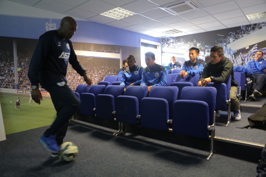 QPR manager Chris Ramsey surprised the boys at one of their training analysis to demonstrate some moves as well as to coach them. Photo: AirAsia