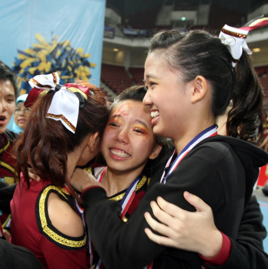 The Zelts from Seri Emas International School celebrating after they were announced as runners-up in the CHEER 2013 Co-Ed Division.