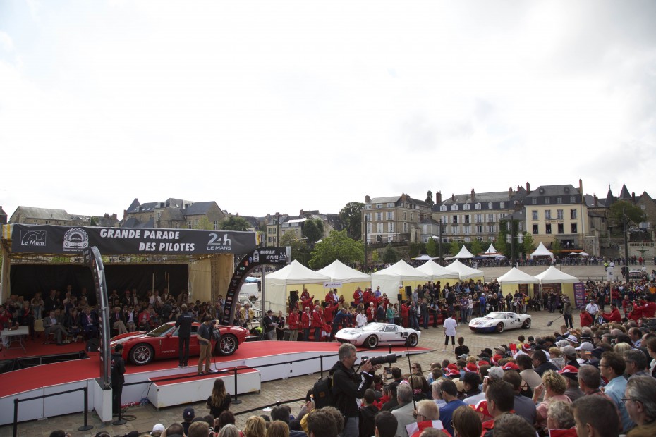 The annual drivers' parade at Le Mans, where the teams parade their drivers in vintage sports cars. 