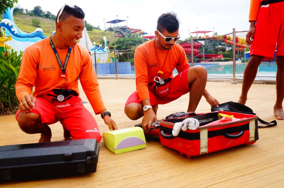 The lifeguards at Legoland Water Park, Johor are trained to use emergency 'crash bags' that are placed in every section in the park.