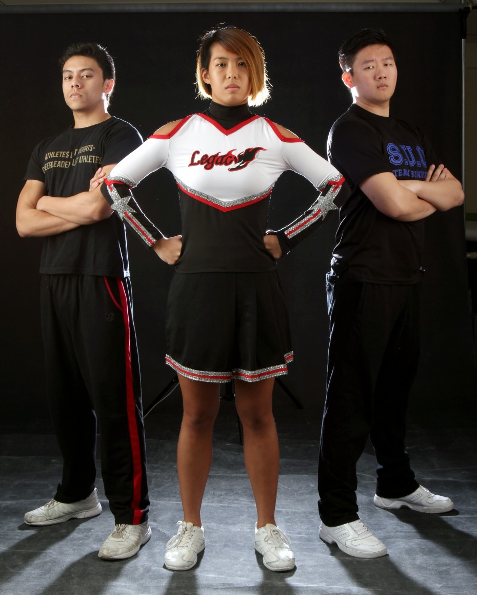 Cheer power: Captains Danial (left), Loke Cheng Mun (centre) and Kong are revolutionising Malaysian cheerleading with college teams! They will be competing head-to-head in CHARM Cheerleading Championship’s very first college division this coming  August! - Photo: YAP CHEE HONG/The Star