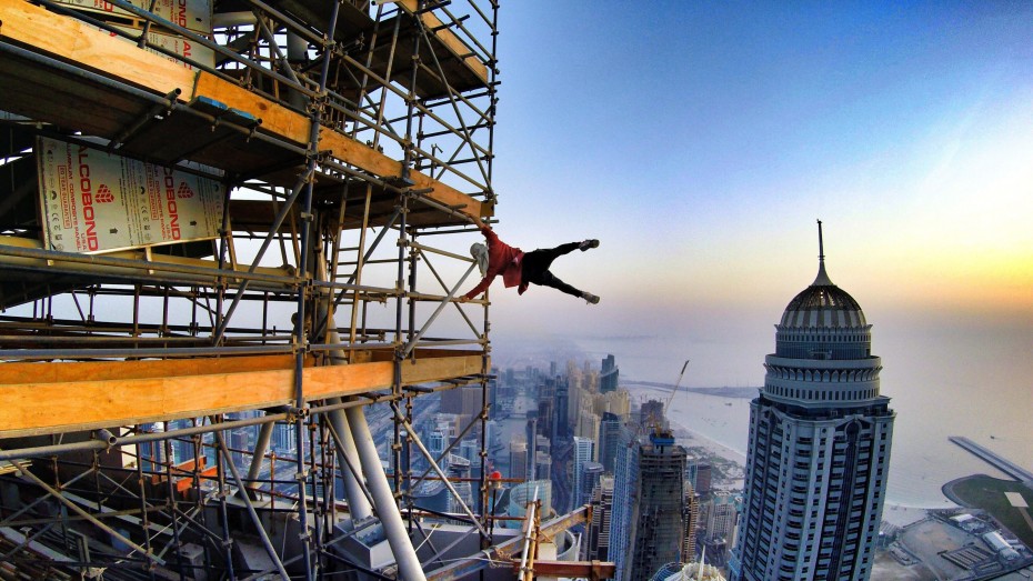 Alsagoff performing the 'Human Flag' at the top of the Marina 101 in Dubai - Abudi Alsagoff